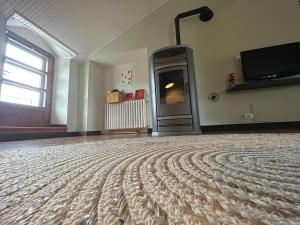 ein leeres Zimmer mit einem großen Teppich auf dem Boden in der Unterkunft La casa di Ottavio in Giaveno