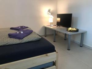 Un pat sau paturi într-o cameră la Apartmán Wellness Veselí