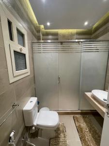 ein Bad mit einem WC, einer Dusche und einem Waschbecken in der Unterkunft B-Home 2 in Kairo