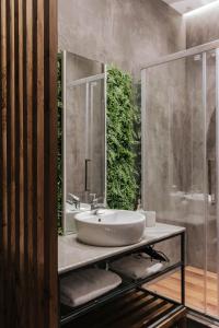 La salle de bains est pourvue d'un lavabo et d'un miroir. dans l'établissement Athena City Apartment, à Athènes