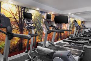 un gimnasio con varias máquinas de correr y un mural en la pared en Fairfield Inn & Suites by Marriott New York Manhattan/Chelsea, en Nueva York