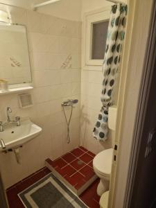 małą łazienkę z toaletą i umywalką w obiekcie Cavo Garden w mieście Kavos