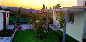einen Hinterhof mit einem Garten mit einem Baum im Hof in der Unterkunft γαληνη in Vamos