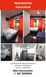 a collage of three pictures of a room with a bed at Apartamento, La paz in Puerto Triunfo