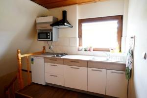 a small kitchen with a sink and a window at Kwatery u Malika-blisko do term Szaflary i Gorący Potok-rabaty in Szaflary