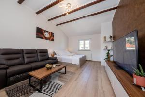 a living room with a couch and a tv at Apartments Luka in Rab