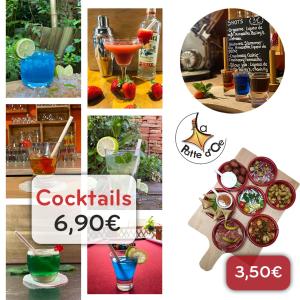 un collage de fotos de cócteles y bebidas en La patte d'oie, en Rieumes