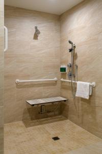 a bathroom with a shower with a bench in it at Courtyard San Diego Old Town in San Diego