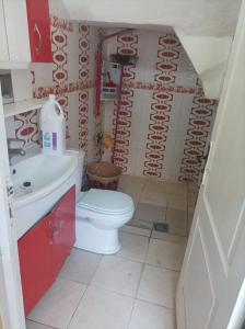 a small bathroom with a toilet and a sink at Jolie Maison pas chère in Oujda