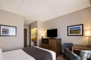 a hotel room with a bed and a desk and a tv at Best Western Lock Haven in Lock Haven