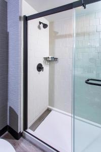 a shower with a glass door in a bathroom at Four Points by Sheraton Appleton in Appleton