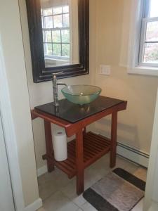 a bathroom with a bowl sink on a table at Adorable 1 bedroom with off-street parking 