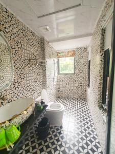 ein Bad mit einem WC und einem Waschbecken in der Unterkunft Tuan Lien Villa Tam Dao in Tam Ðảo
