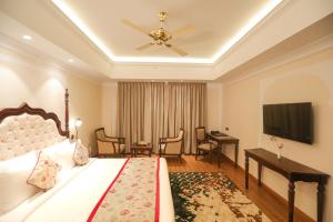 ein Hotelzimmer mit einem Bett und einem Flachbild-TV in der Unterkunft Regenta Central City Vilas Palace Ambala in Ambāla