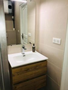 een badkamer met een wastafel en een spiegel bij Le Cottage du Château - INSEAD-Grand Parquet in Fontainebleau