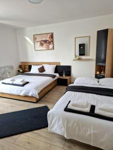 een slaapkamer met 2 bedden en een televisie bij Къща за гости Вила Победа 
