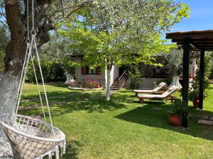 a yard with a swing and a tree at Les Olives Woodhouse in Drosia