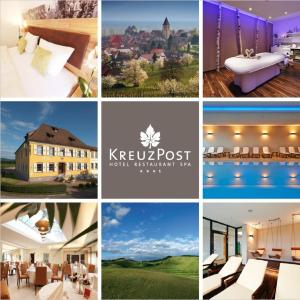 a collage of different pictures of a house at Kreuz-Post Hotel-Restaurant-SPA in Vogtsburg