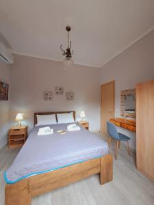 a bedroom with a bed and a chair and a television at Ilias Apartments in Ipsos