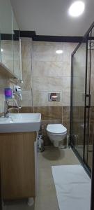 a bathroom with a toilet and a sink and a shower at LAOS OTEL in Istanbul