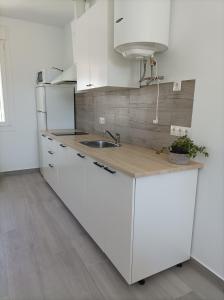 kuchnia z białymi szafkami i zlewem w obiekcie La casa del Río Grande w Kordobie