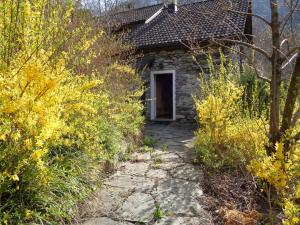 een stenen huis met een pad naar een deur bij Lucciola 1 in Menzonio