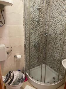 a bathroom with a shower with a toilet and a sink at Đana in Cres