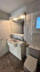 La salle de bains est pourvue d'un lavabo, de toilettes et d'un miroir. dans l'établissement Chambre d'hôte lloret, à Lloret de Mar