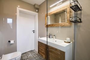 un bagno con lavandino e specchio di Domy Pod Babią a Zawoja Altre 106 foto