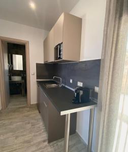 a kitchen with a sink and a counter top at THEA Luxury Apartments in Vourvourou