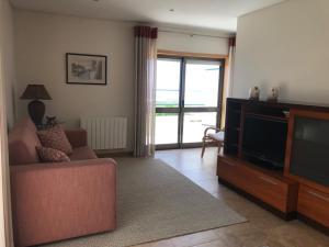 Μια τηλεόραση ή/και κέντρο ψυχαγωγίας στο Beachfront Apartment With Sea View