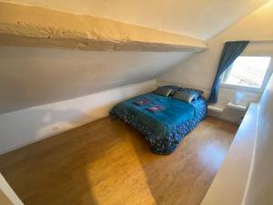a small bedroom with a bed in a attic at Le Petit Chez Nous - Cœur de village historique classé - Fibre Wi fi in Montieramey