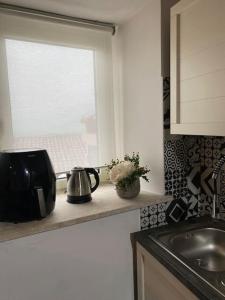 encimera de cocina con fregadero y ventana en Nel cuore di Alvito, appartamento in centro, en Alvito