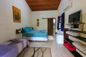 1 dormitorio con 1 cama y TV en una habitación en Pousada Canto No Bosque en Lençóis