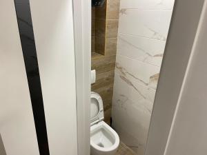 基希讷乌Sweethome Riscani的带有白色隔间马桶的浴室