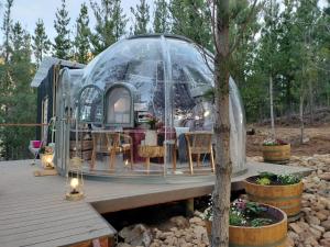 a house with a glass dome on a wooden deck at The Franschhoek Stargazing Dome in Franschhoek
