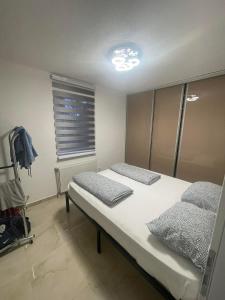 1 Schlafzimmer mit 2 Betten und einem Fenster in der Unterkunft Chill Apartment in Sarajevo