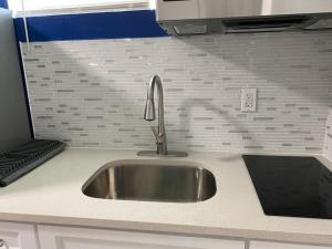 a kitchen counter with a sink and a microwave at Marvelous Modern apartment at perfect location in Mount Vernon +38 photos