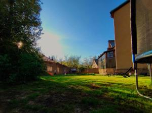 a grassy yard with a building and a tree at EXCLUSIVE HOUSE 400m2 - Sauna, BBQ, fireplace in Narva
