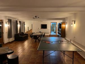 una sala de estar con mesa de ping pong. en Casa Ariana, en Poiana Aiudului