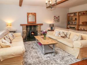 a living room with two couches and a fireplace at Millward House in Longnor