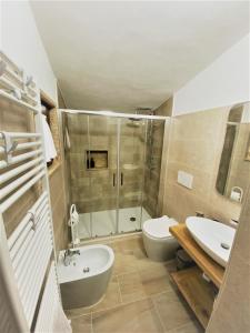 a bathroom with a shower and a toilet and a sink at Podere La Selva in Rapolano Terme