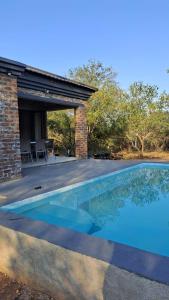 a swimming pool in front of a house at Nanisto Bush Lodge in Marloth Park