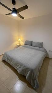 een slaapkamer met een bed en een plafondventilator bij Departamento Capital in La Rioja