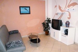 a living room with a couch and a tv at Apartments with a parking space Krk - 5371 in Krk