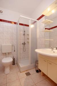 a bathroom with a shower and a toilet and a sink at Apartments by the sea Lun, Pag - 3320 in Lun