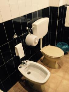 a bathroom with a toilet and a toilet paper dispenser at Hotel Girassol in Porto