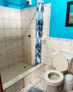 a bathroom with a toilet and a shower at Puerto Ayora Island in Puerto Ayora