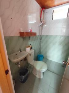 a bathroom with a toilet and a sink at Puerto Galera Transient Kubo Guest Place in Puerto Galera