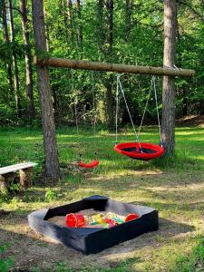 a fire pit with two swings in a park at EKO Domek u Siemion in Raczki